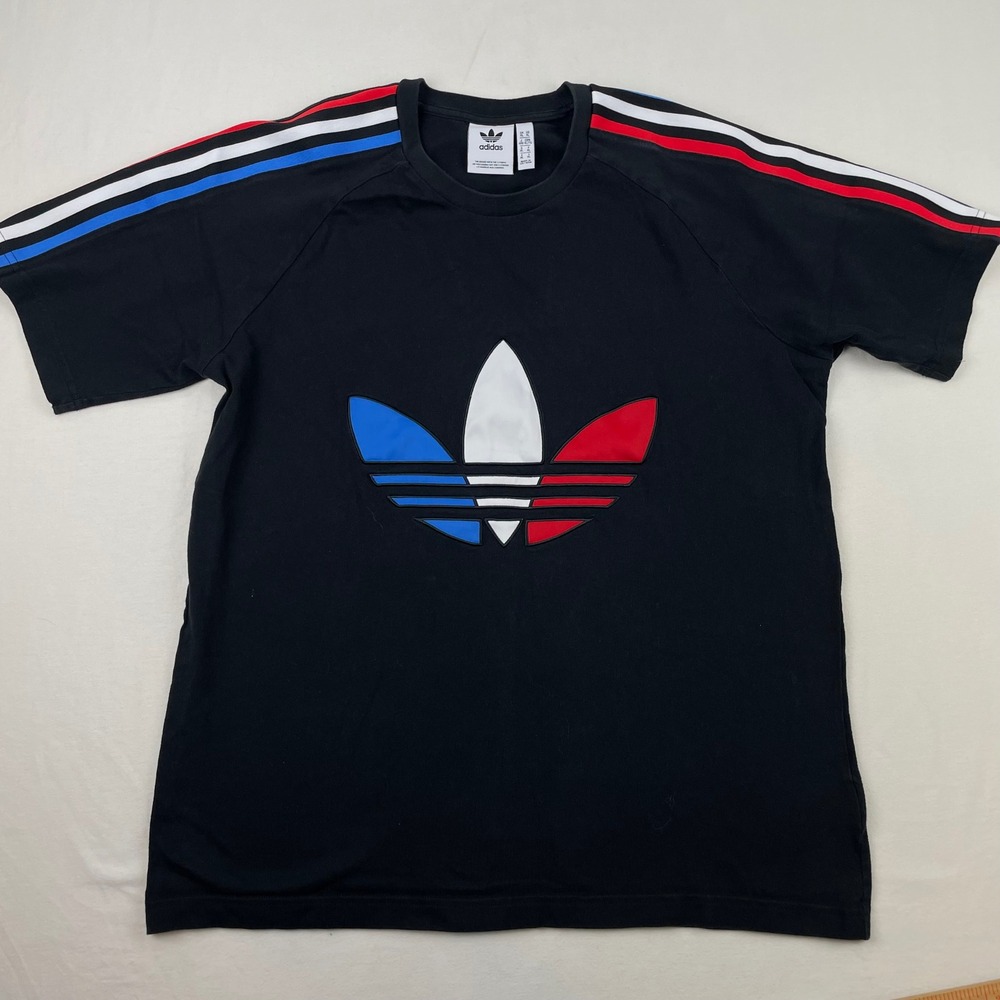 Adidas Originals Mens XL Black Tricolor Trefoil Logo 3-Stripe Raglan T-Shirt